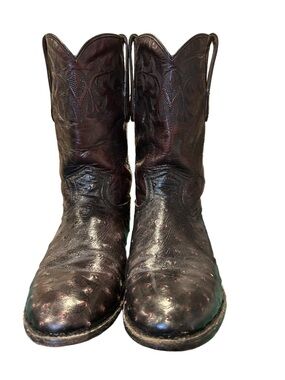 Western Ostrich Leather Cowboy Boots - Dark Brown size 8
